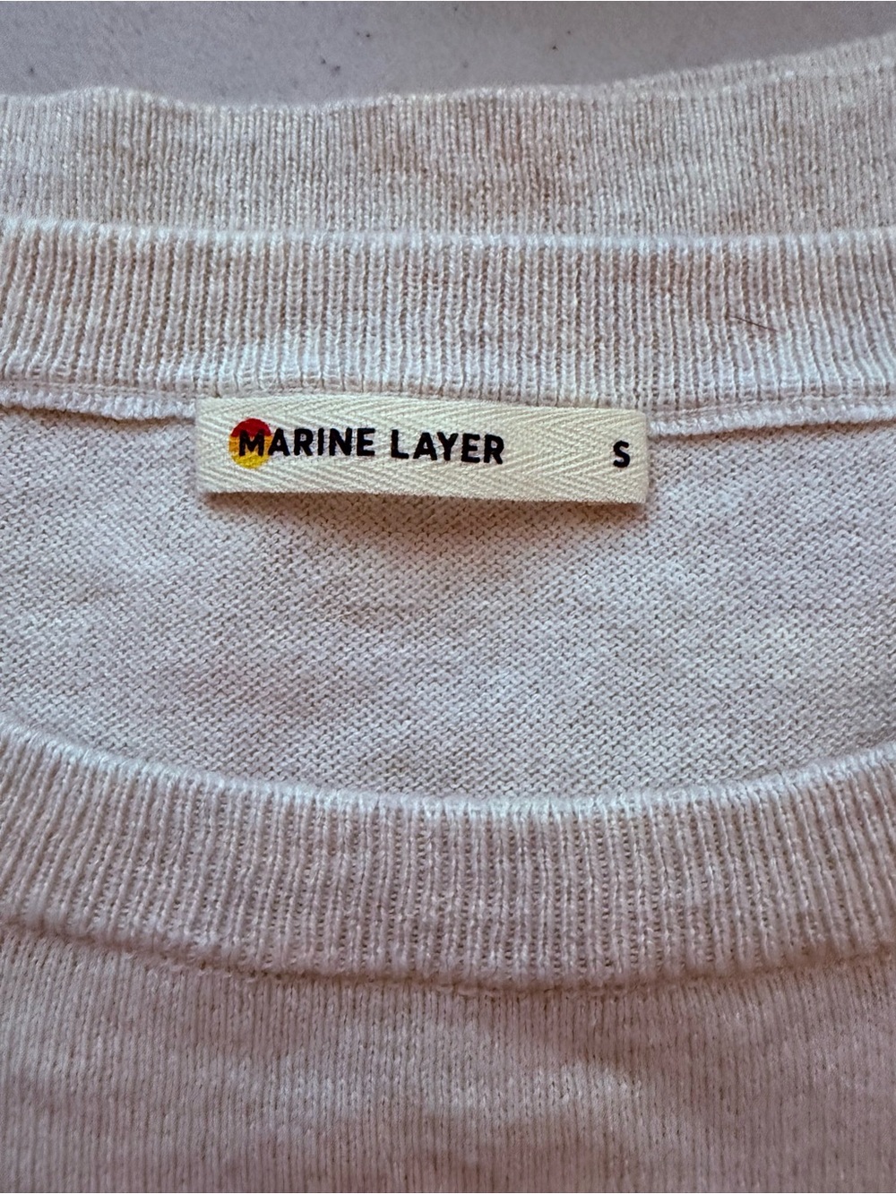 Marine Layer Cream Crewneck with Rainbow Stripes sml - Picture 8 of 8